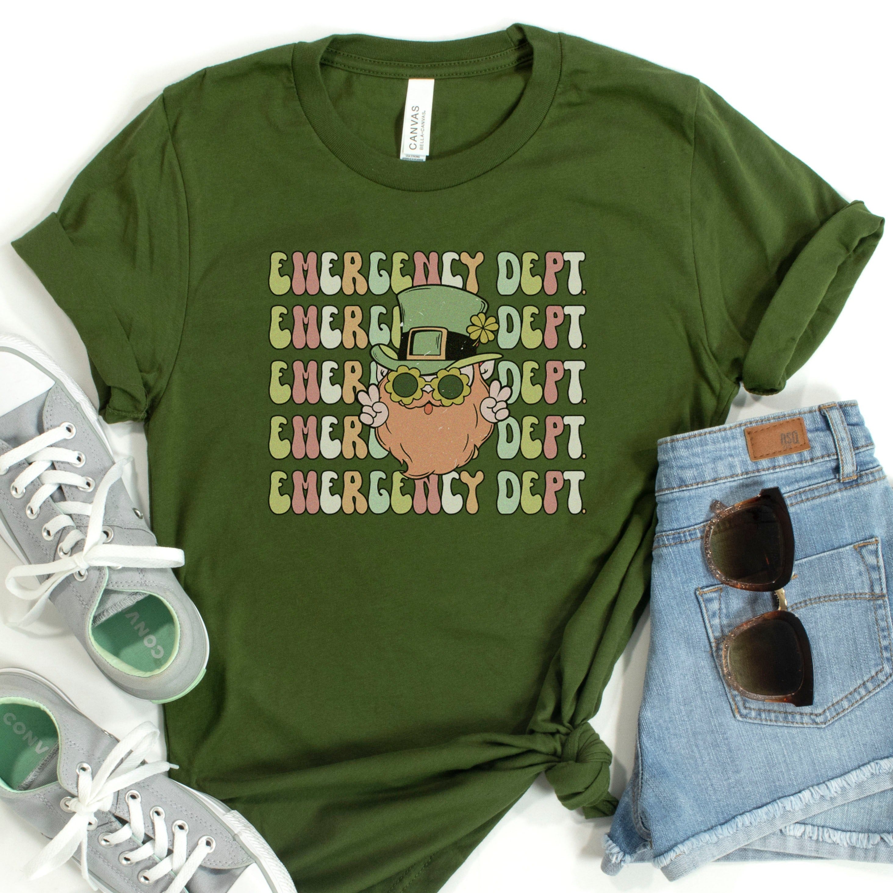 retroedstpatrickolive Retro Emergency Dept Leprechaun T-Shirt - Image 1